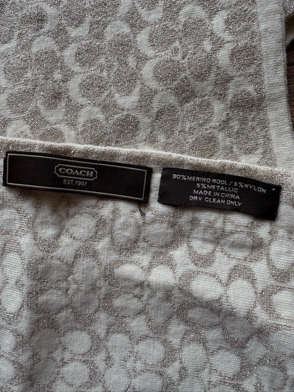 Coach Cream and Taupe Signature Jacquard Scarf